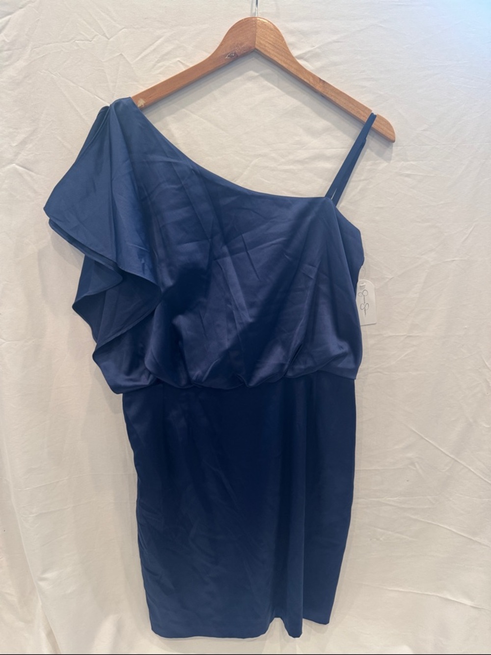 NWT Jessica Simpson Navy One-Shoulder Ruffle Dress, Size 8 - Resort 2010